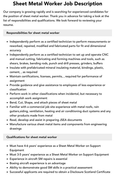 sheet metal man|sheet metal contractor job description.